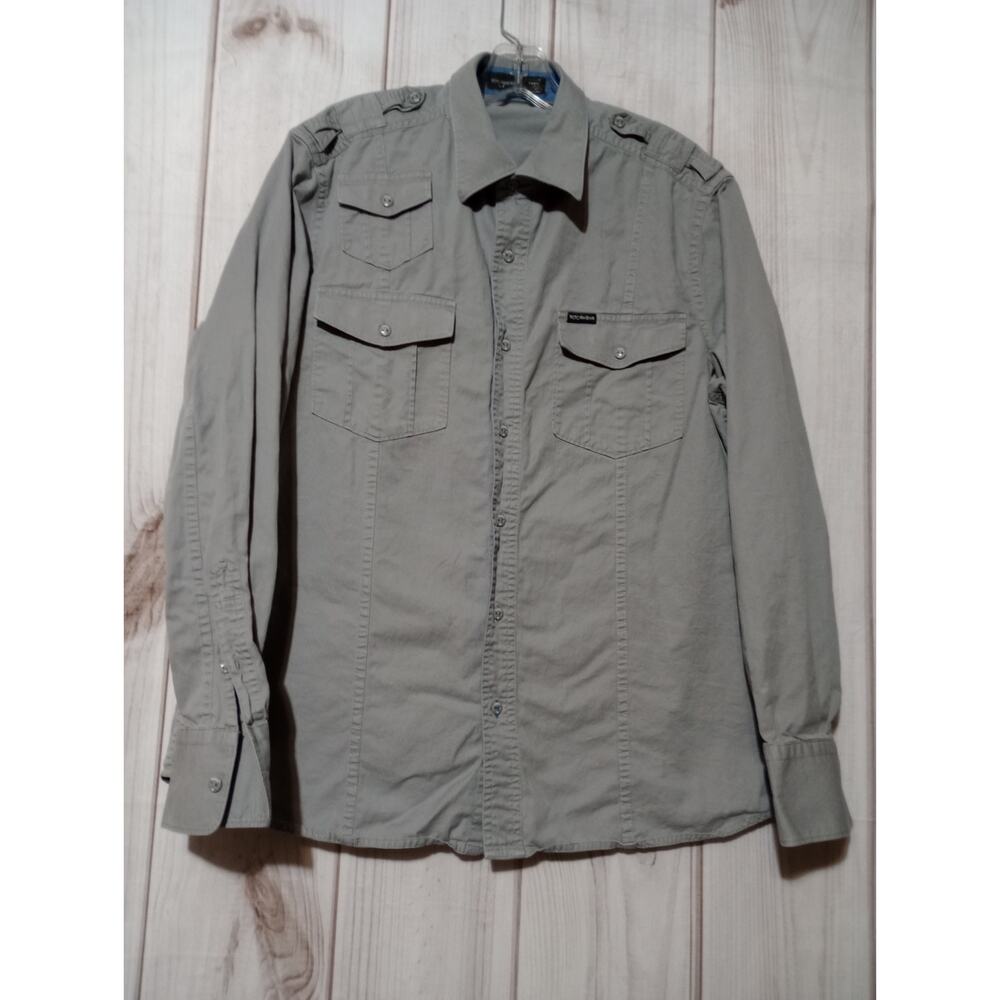 Rocawear Shirt Men's Large Gray Utility Button Front